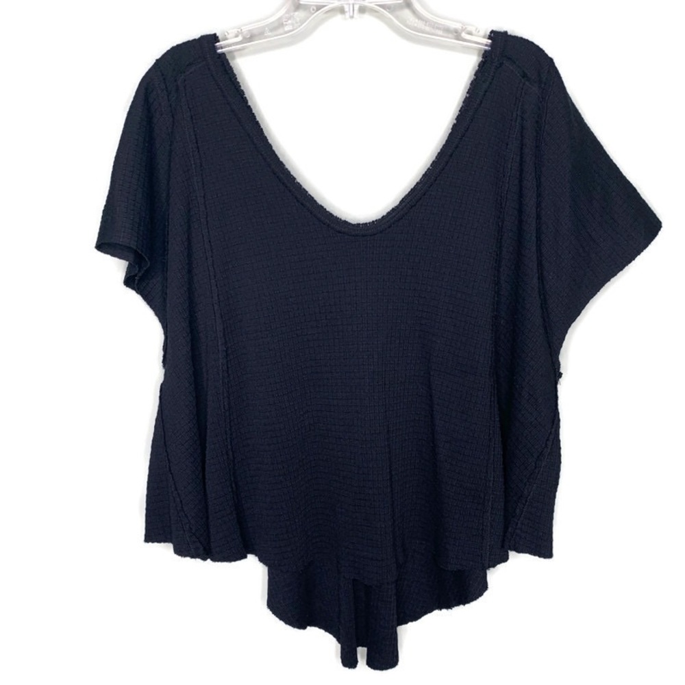 FREE PEOPLE Short Sleeve Asymmetrical Top Black M